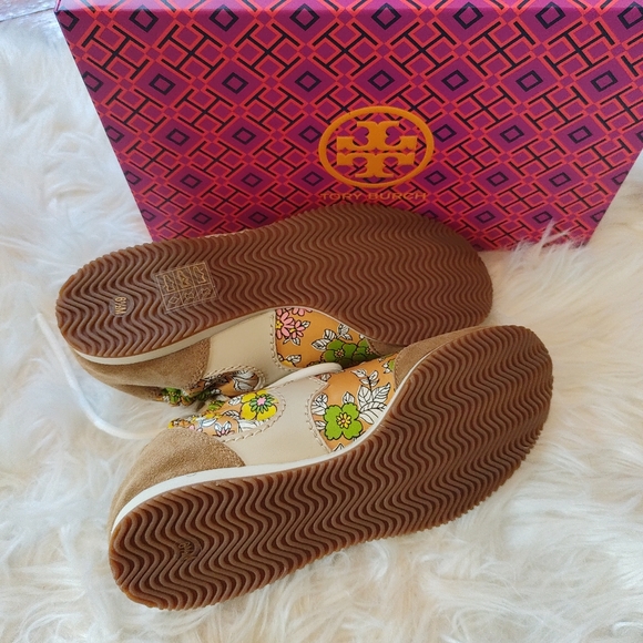 NEW Tory Burch Rust Wallpaper Serif Floral printed Leather Sneaker 6.5 - Picture 11 of 16